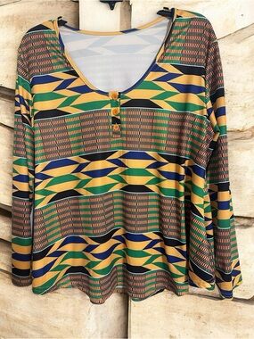 AFIBI Long-Sleeve Buttoned V-Neck Women's Top-Dashiki Shirt Size XXL
